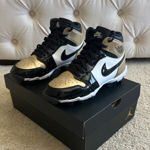 Nike Air Jordan Black and Gold High-Top Cleats